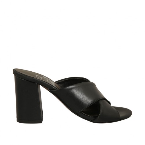 Sabo abierto para mujer en piel color negro tacon 7 - Tallas disponibles:  32, 33, 42, 43
