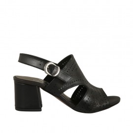 Sandalia para mujer en piel perforada negra con tacon 5 - Tallas disponibles:  42, 43