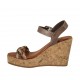 Sandalia para mujer con cinturon y plataforma en piel y piel trensada gris pardo, cuero y beis cuña 9 - Tallas disponibles:  42, 43