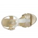 Sandalia para mujer con cinturon en piel plateada y gamuza imprimida gris tacon 7 - Tallas disponibles:  32, 33