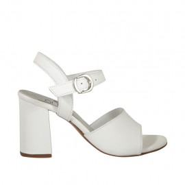 Sandalia para mujer con cinturon en piel blanca tacon 7 - Tallas disponibles:  42