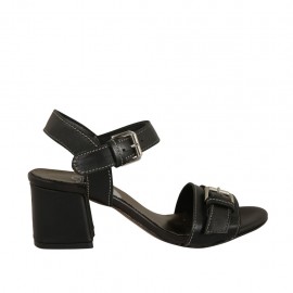 Sandalia con cinturon y hebilla para mujer en piel negra tacon 5 - Tallas disponibles:  42, 43