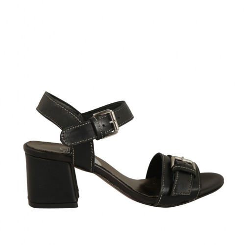 Sandalo con cinturino e fibbia da donna in pelle nera tacco 5 - Misure disponibili: 42, 43, 44