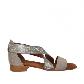 Scarpa aperta da donna in camoscio grigio con elastico e strass tacco 2 - Misure disponibili: 32