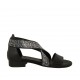 Scarpa aperta da donna in pelle nera con elastico e strass tacco 2 - Misure disponibili: 32, 33
