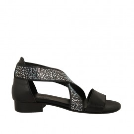Chaussure ouverte pour femmes en cuir noir avec elastiques et strass talon 2 - Pointures disponibles:  32, 33