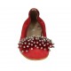 Woman's ballerina shoe in red suede with pompom and rhinestones heel 2 - Available sizes:  33