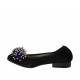 Ballerina da donna in camoscio blu con pon-pon e strass tacco 2 - Misure disponibili: 33