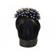 Ballerina da donna in camoscio blu con pon-pon e strass tacco 2 - Misure disponibili: 33