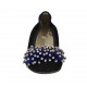 Ballerina da donna in camoscio blu con pon-pon e strass tacco 2 - Misure disponibili: 33