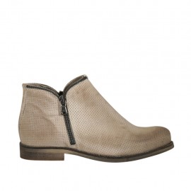Stivaletto da donna con cerniere in pelle forata beige tacco 2 - Misure disponibili: 33, 44
