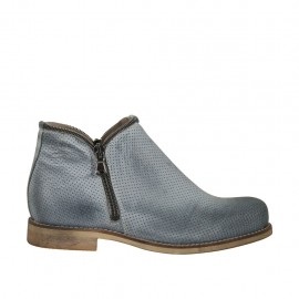 Bottines pour femmes avec fermetures eclair en cuir perforé bleu gris talon 2 - Pointures disponibles:  33, 43