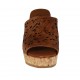 Mule ouvert pour femmes en cuir perforé brun talon compensé 9 - Pointures disponibles:  42