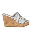 Woman's open mules in white pierced leather with platform and wedge heel 9