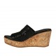 Woman's open mules in black pierced leather with platform and wedge heel 7 - Available sizes:  43