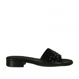 Sabot aperto da donna in pelle nera con borchie tacco 2 - Misure disponibili: 32, 33, 34, 42