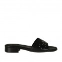 Woman's open mules in black leather with studs heel 2