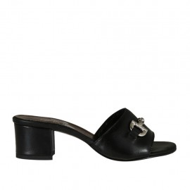 Mule ouvert pour femmes en cuir noir avec accessoire talon 4 - Pointures disponibles:  32