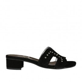 Sabot aperto da donna in camoscio nero con borchie tacco 3 - Misure disponibili: 32, 42, 44