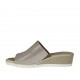Woman's open mules in taupe glittered printed leather wedge heel 4 - Available sizes:  43