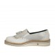 Mocassin pour femmes avec franges, elastiques et glands en cuir blanc et cuir imprimé argent talon compensé 3 - Pointures disponibles:  34, 44