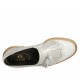 Mocassino da donna con frange, elastici e nappine in pelle bianca e pelle stampata argento zeppa 3 - Misure disponibili: 34, 44
