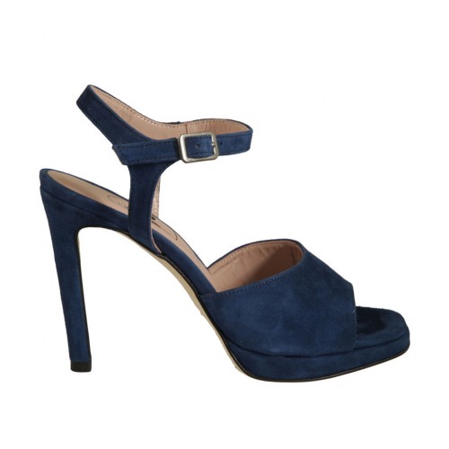 Sandalo da donna con plateau e cinturino in camoscio blu tacco 10 - Misure disponibili: 34, 42, 43, 44, 45