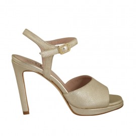 Sandalo con cinturino da donna con plateau in pelle laminata platino tacco 10 - Misure disponibili: 32, 34, 42, 43, 44, 45