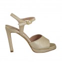 Woman's strap sandal with platform in laminated platinum leather heel 10