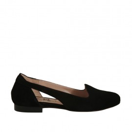 Ballerina accollata aperta ai lati da donna in camoscio nero tacco 1 - Misure disponibili: 33