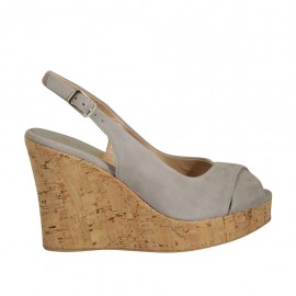 Sandale pour femmes en daim gris talon compensé 10 - Pointures disponibles:  32, 33, 34, 42, 45