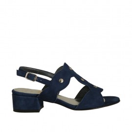 Sandalo da donna con borchie in camoscio blu tacco 3 - Misure disponibili: 42