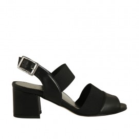 Sandalo da donna con elastici in pelle nera tacco 5 - Misure disponibili: 32, 34, 44, 45