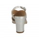 Sandalo da donna con perle in pelle laminata argento tacco 7 - Misure disponibili: 32, 33, 34, 43