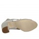 Sandalo da donna con perle in pelle laminata argento tacco 7 - Misure disponibili: 32, 33, 34, 43