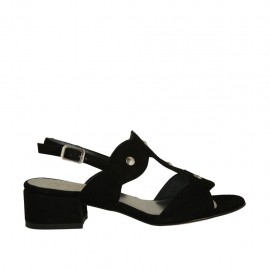 Sandale pour femmes avec goujons en daim noir talon 3 - Pointures disponibles:  32, 33, 43, 44