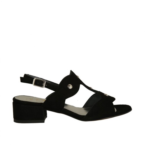 Sandalo da donna con borchie in camoscio nero tacco 3 - Misure disponibili: 32, 33, 43, 44