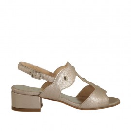 Sandale pour femmes avec goujons en cuir lamé rose talon 3 - Pointures disponibles:  43, 44, 45