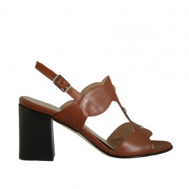 Sandalo con borchie da donna in pelle color cuoio tacco 7 - Misure disponibili: 32, 33, 34, 42, 44, 45