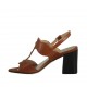 Sandalo con borchie da donna in pelle color cuoio tacco 7 - Misure disponibili: 32, 33, 34, 42, 44, 45