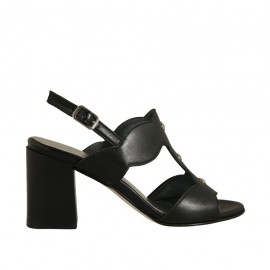 Sandalo con borchie da donna in pelle nera tacco 7 - Misure disponibili: 32, 33, 34, 43, 44, 45