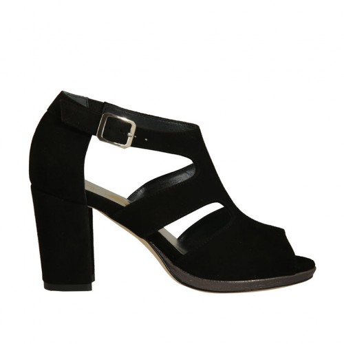 Scarpa aperta da donna con cinturino e plateau in camoscio nero tacco 8 - Misure disponibili: 32