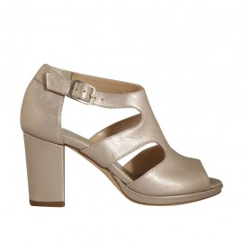 Escarpin ouvert avec courroie et plateforme en cuir lamé rose talon 8 - Pointures disponibles:  45