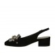 Slingback für Damen mit Fransen und Kette aus schwarzem Wildleder und silverlaminiertem laminiertem Leder Absatz 3 - Verfügbare Größen:  32, 34