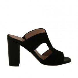 Sabot aperto da donna in camoscio e pelle nera tacco 8 - Misure disponibili: 33, 34, 43, 44, 45