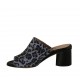 Sabo abierto para mujer en gamuza imprimida azul y piel negra tacon 5 - Tallas disponibles:  43