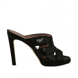 Mule pour femmes en cuir noir avec plateforme et talon 9 - Pointures disponibles:  33