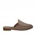 Woman's closed toe mules in grey suede and leather heel 1