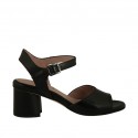 Woman's strap sandal in black leather heel 5