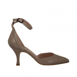 Scarpa aperta a punta da donna in pelle grigio tortora con cinturino tacco 7 - Misure disponibili: 43